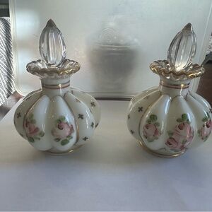 Vintage hand painted porcelain perfume bottles with glass stoppers